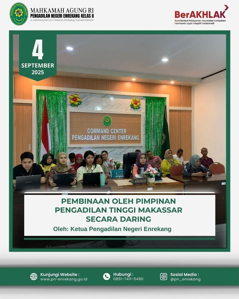 Pembinaan oleh Pimpinan Pengadilan Tinggi Makassar secara daring