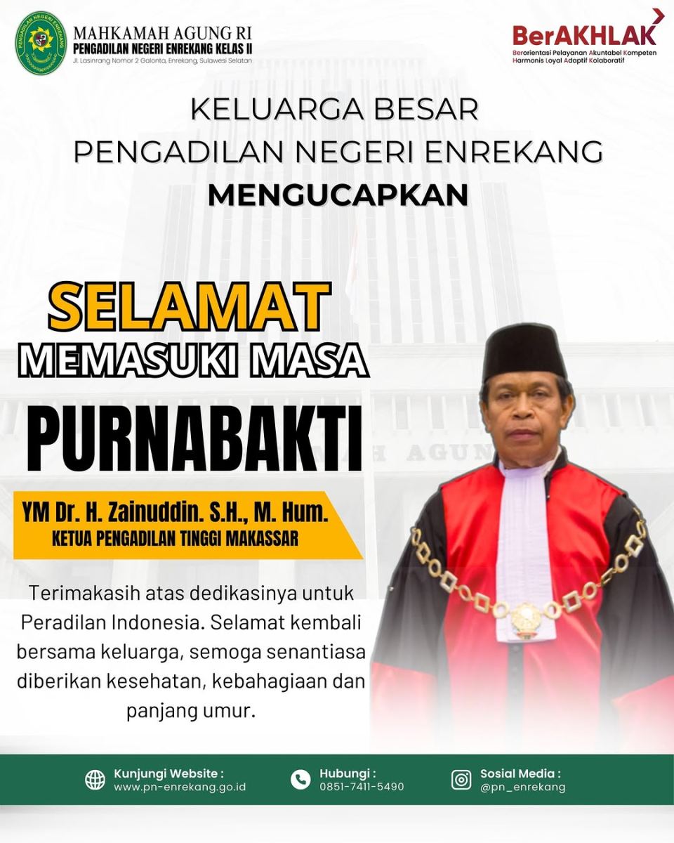 Selamat memasuki masa purna bakti YM Bapak Dr. H Zainuddin