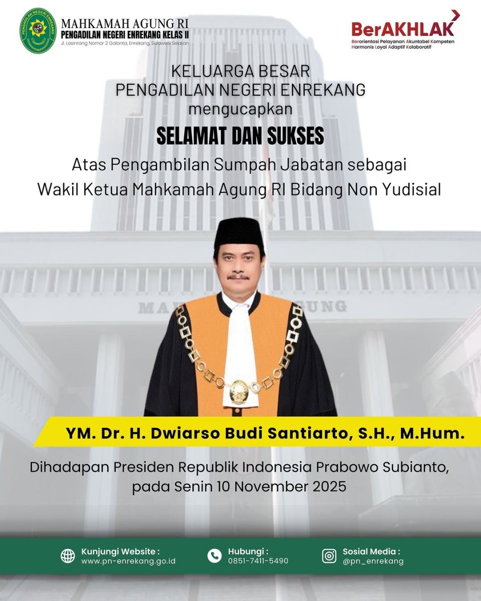 Pengambilan Sumpah Jabatan sebagai Wakil Ketua Mahkamah Agung RI Bidang Non Yudisial