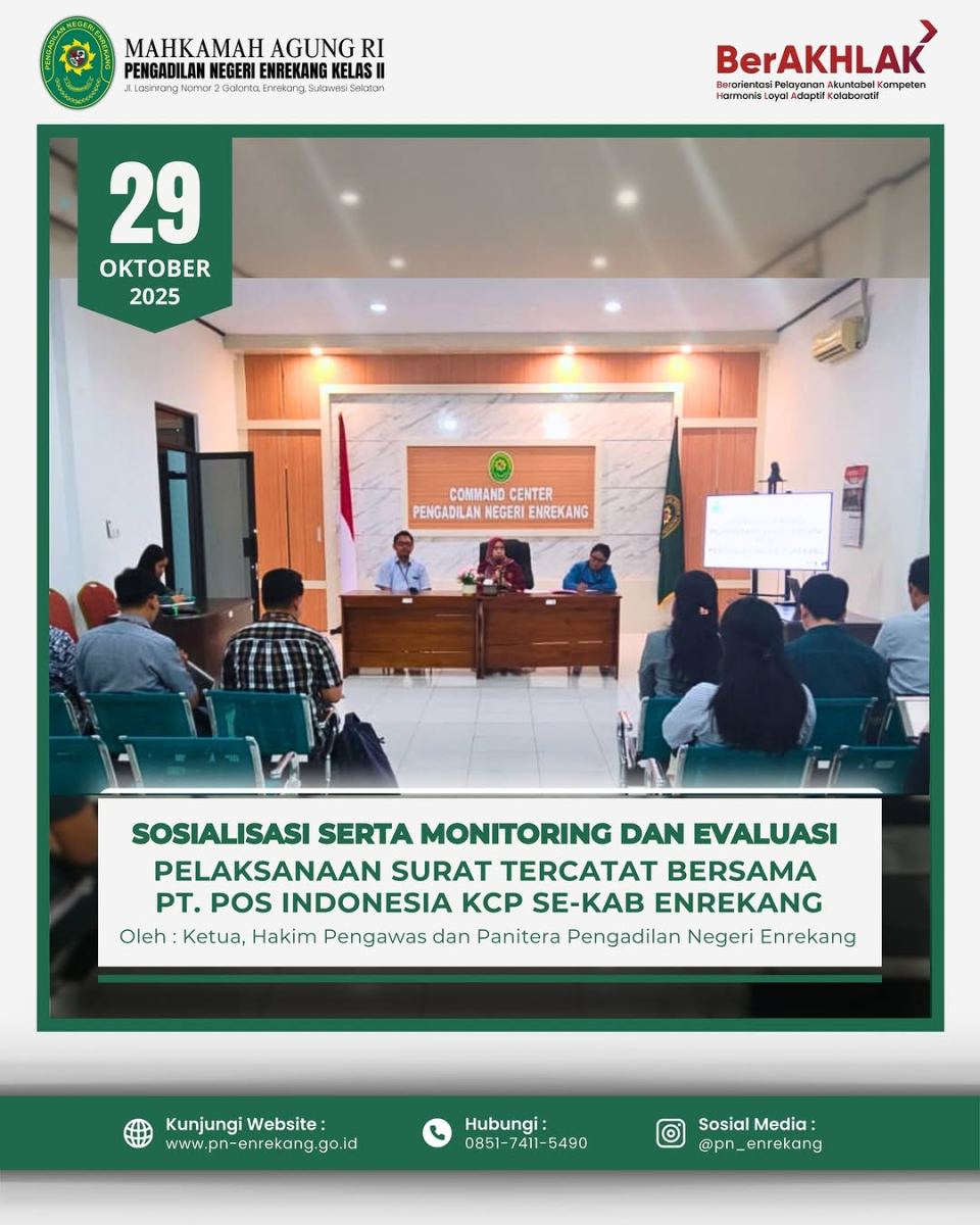 MONITORING & EVALUASI PELAKSANAAN SURAT TERCATAT BERSAMA PT. POS INDONESIA KCP SE-KAB. ENREKANG.