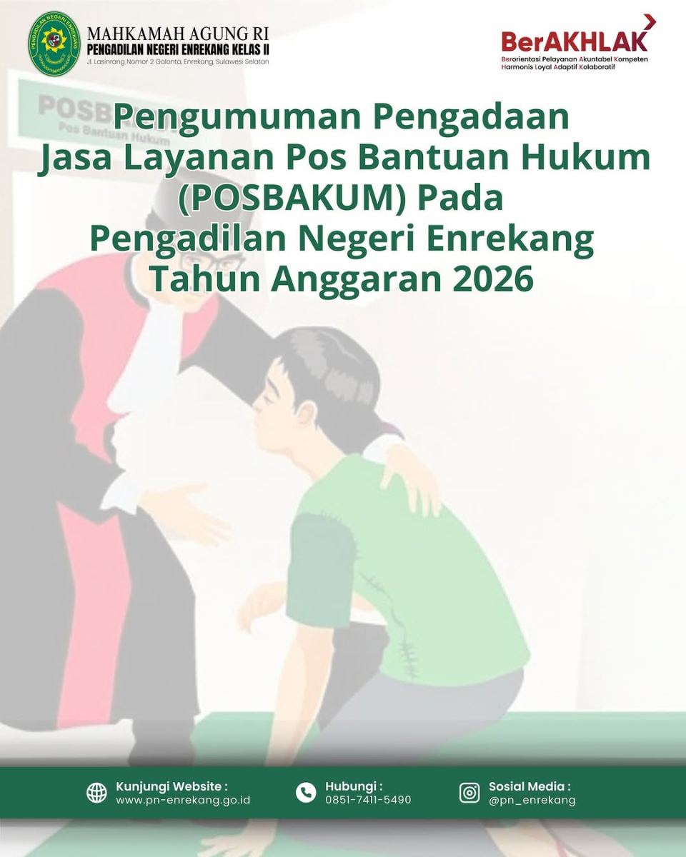 Pengumuman Pengadaan Jasa Layanan Pos Bantuan Hukum (POSBAKUM) Pada Pengadilan Negeri Enrekang Tahun Anggaran 2026