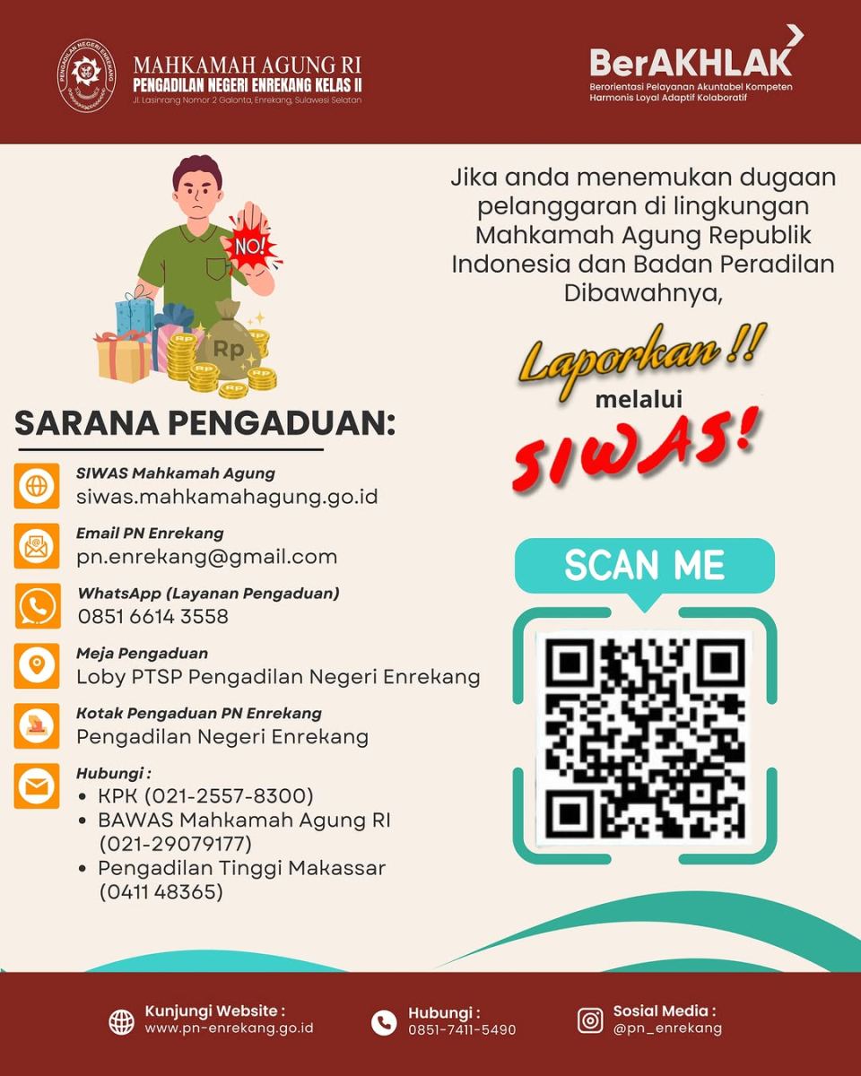 Pengaduan terhadap layanan atau dugaan pelanggaran di lingkungan Mahkamah Agung RI dan Badan Peradilan dibawahnya...